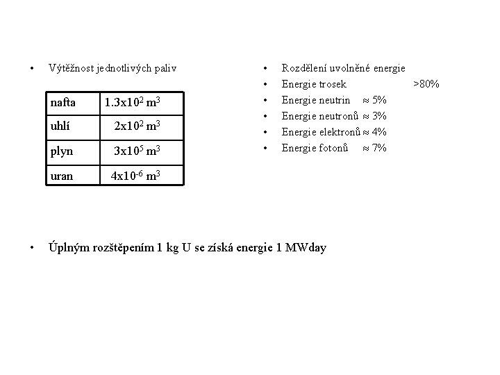 • • Výtěžnost jednotlivých paliv nafta 1. 3 x 102 m 3 uhlí • • Výtěžnost jednotlivých paliv nafta 1. 3 x 102 m 3 uhlí