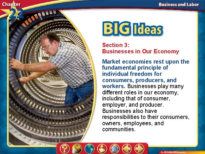 Section 3: Businesses in Our Economy Market economies rest upon the fundamental principle of