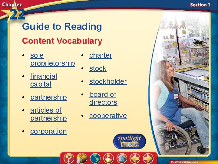 Guide to Reading Content Vocabulary • sole • proprietorship • • financial • capital