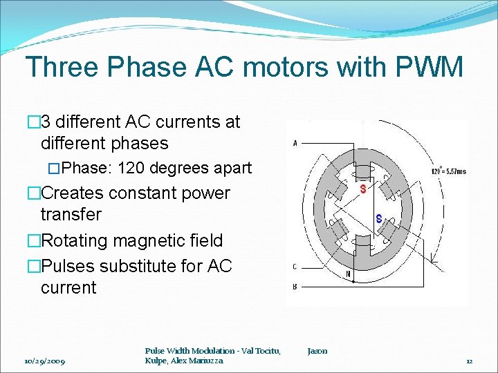 Three Phase AC motors with PWM � 3 different AC currents at different phases