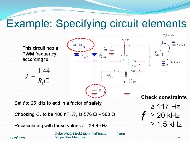 Example: Specifying circuit elements This circuit has a PWM frequency according to: Check constraints