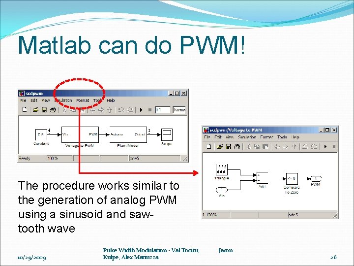 Matlab can do PWM! The procedure works similar to the generation of analog PWM