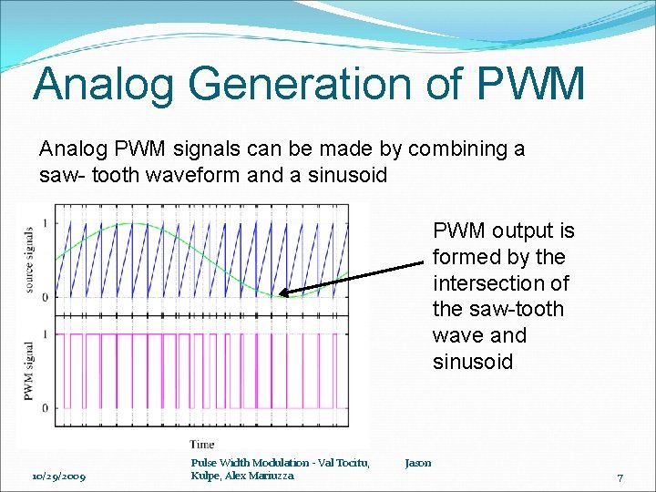 Analog Generation of PWM Analog PWM signals can be made by combining a saw-