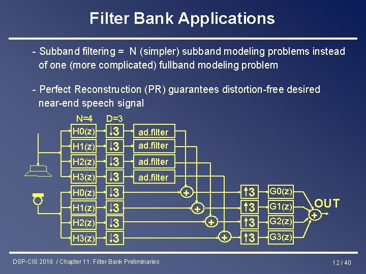 Filter Bank Applications - Subband filtering = N (simpler) subband modeling problems instead of