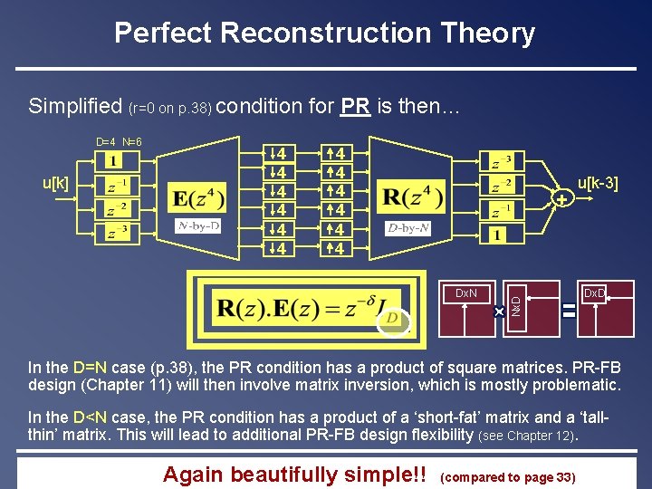 Perfect Reconstruction Theory Simplified (r=0 on p. 38) condition for PR is then… u[k]