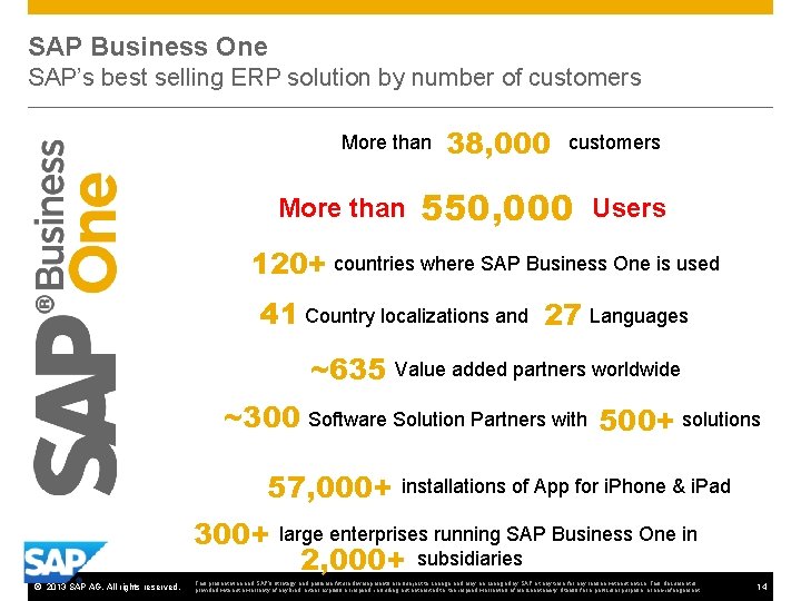 SAP Business One SAP’s best selling ERP solution by number of customers More than