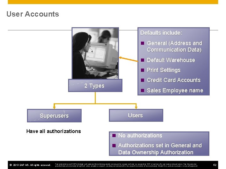 User Accounts Defaults include: n General (Address and Communication Data) n Default Warehouse n