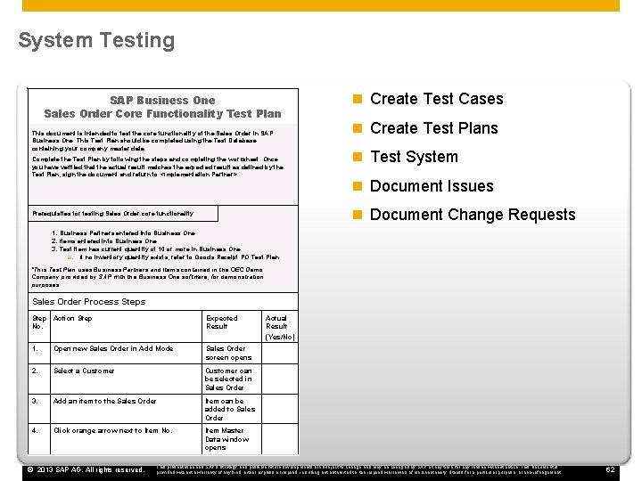 System Testing SAP Business One Sales Order Core Functionality Test Plan This document is
