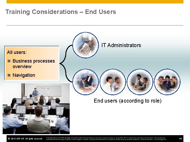 Training Considerations – End Users IT Administrators All users: n Business processes overview n