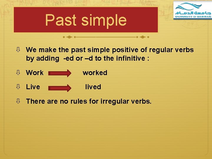 Past simple We make the past simple positive of regular verbs by adding -ed