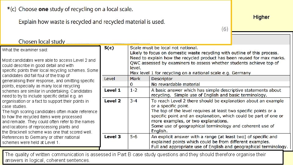 Higher What the examiner said: Most candidates were able to access Level 2 and