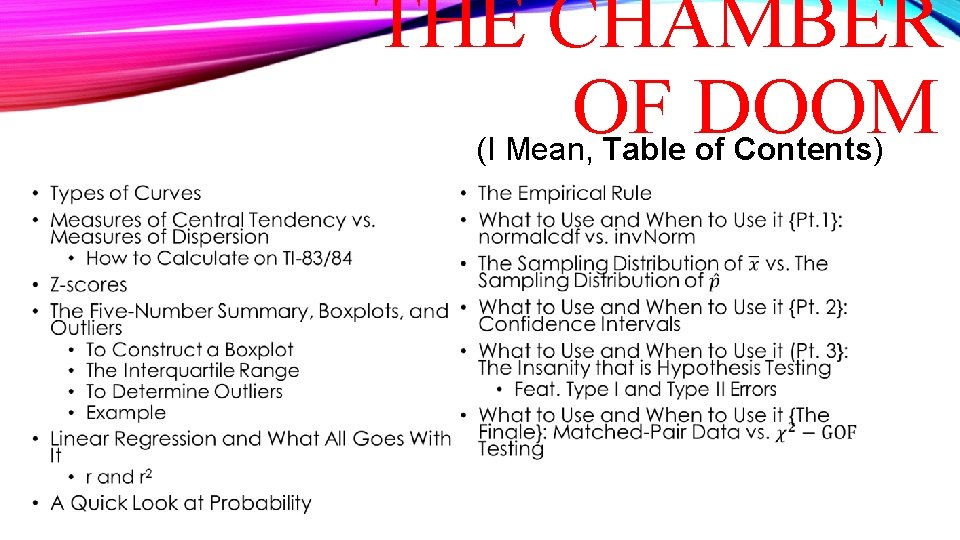 THE CHAMBER OF DOOM (I Mean, Table of Contents) • 