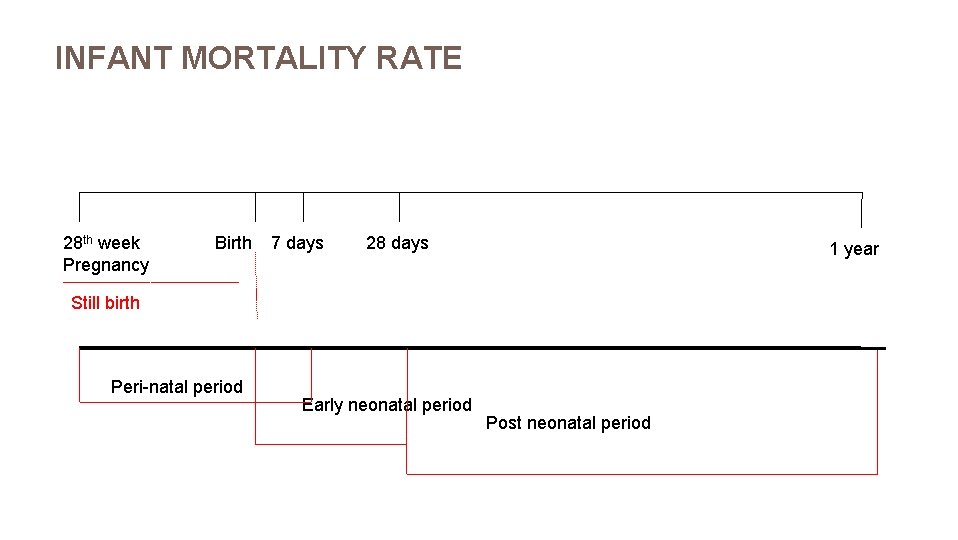INFANT MORTALITY RATE 28 th week Pregnancy Birth 7 days 28 days 1 year