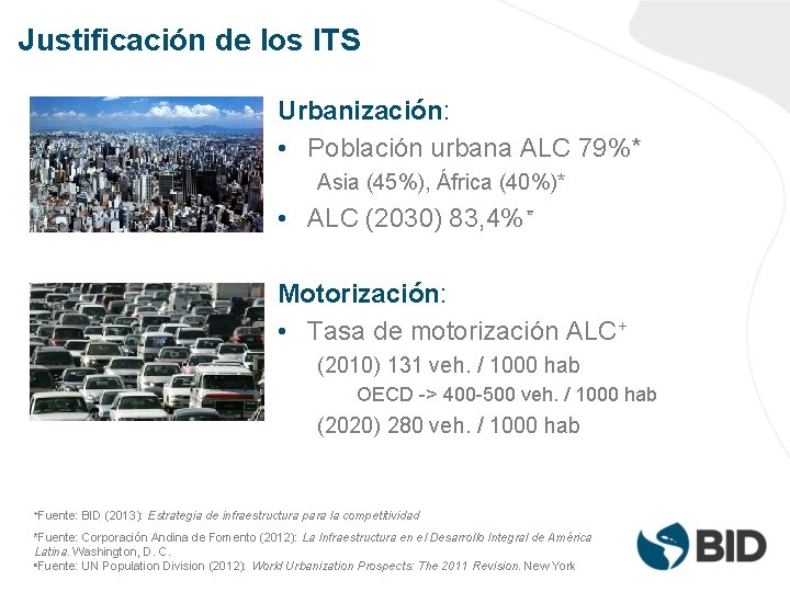 Justificación de los ITS Urbanización: • Población urbana ALC 79%* Asia (45%), África (40%)*