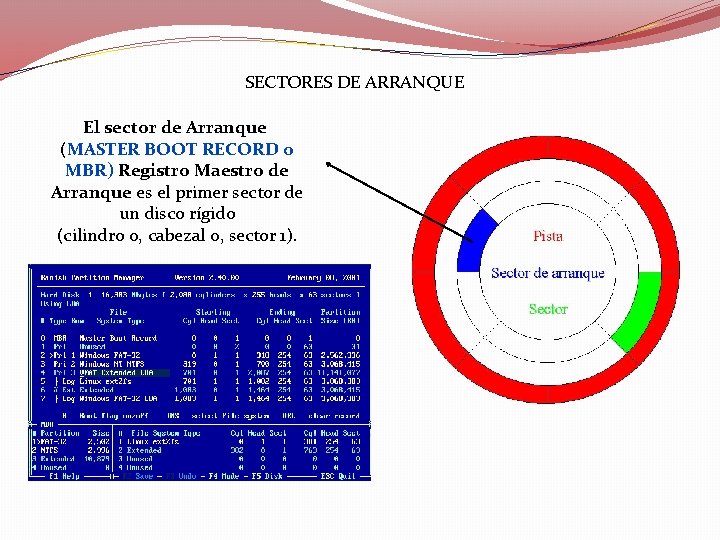 SECTORES DE ARRANQUE El sector de Arranque (MASTER BOOT RECORD o MBR) Registro Maestro