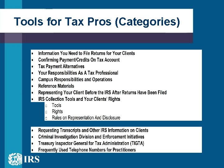 Tools for Tax Pros (Categories) 