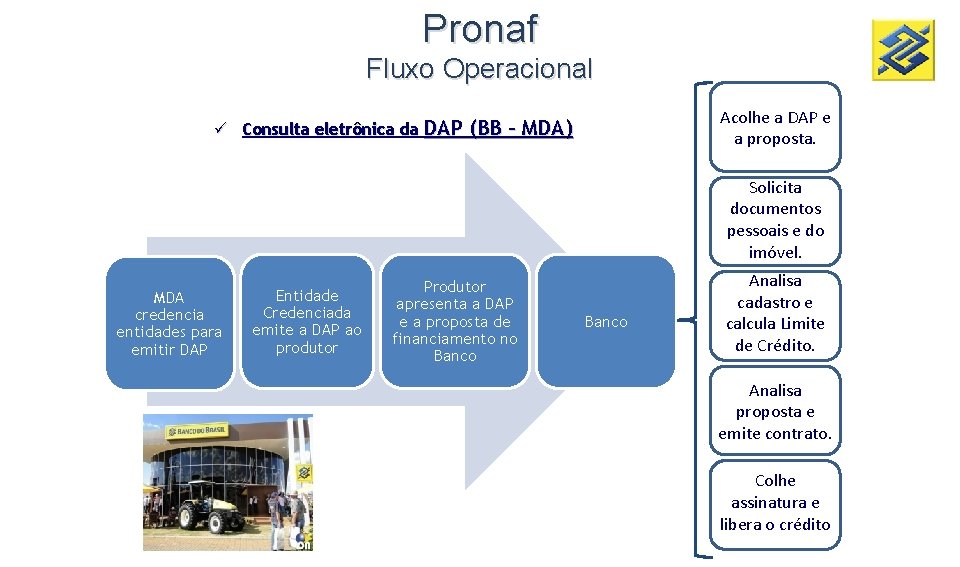 Pronaf Fluxo Operacional ü Consulta eletrônica da DAP Acolhe a DAP e a proposta.