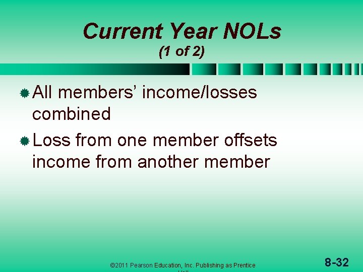 Current Year NOLs (1 of 2) ® All members’ income/losses combined ® Loss from