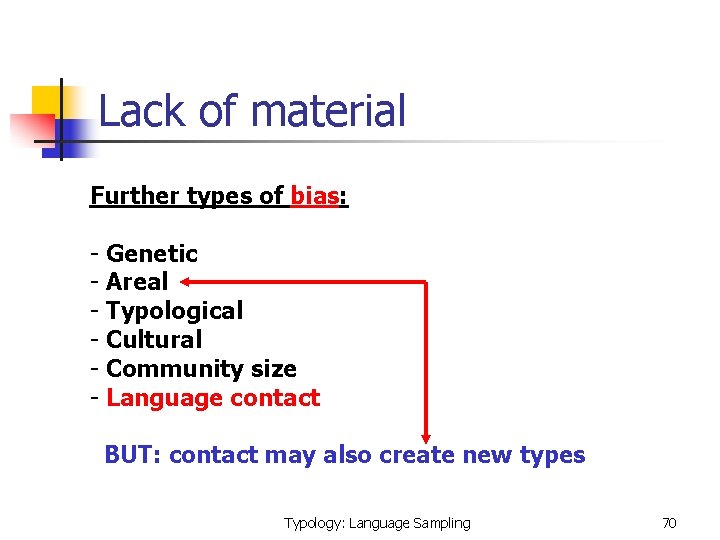 Lack of material Further types of bias: - Genetic - Areal - Typological -