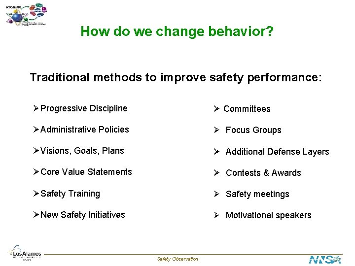 How do we change behavior? Traditional methods to improve safety performance: ØProgressive Discipline Ø