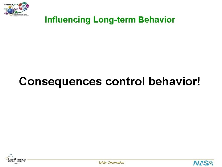 Influencing Long-term Behavior Consequences control behavior! Safety Observation 