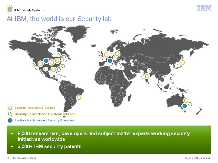 IBM Security Systems At IBM, the world is our Security lab Security Operations Centers