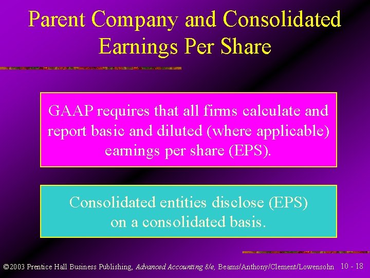 Parent Company and Consolidated Earnings Per Share GAAP requires that all firms calculate and