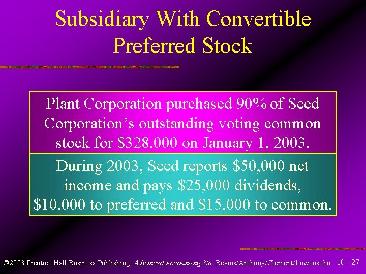 Subsidiary With Convertible Preferred Stock Plant Corporation purchased 90% of Seed Corporation’s outstanding voting