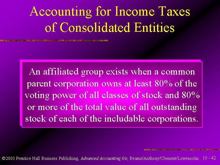 Accounting for Income Taxes of Consolidated Entities An affiliated group exists when a common