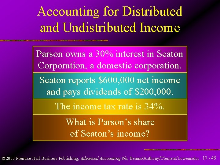 Accounting for Distributed and Undistributed Income Parson owns a 30% interest in Seaton Corporation,