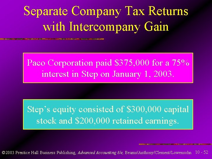 Separate Company Tax Returns with Intercompany Gain Paco Corporation paid $375, 000 for a