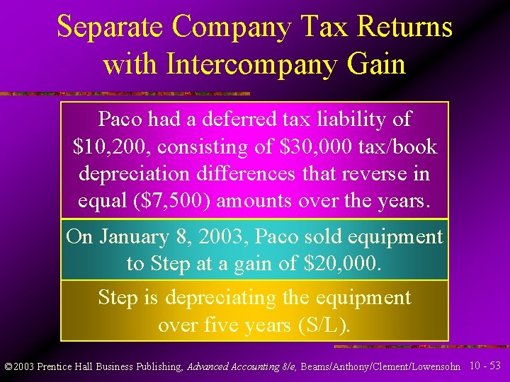 Separate Company Tax Returns with Intercompany Gain Paco had a deferred tax liability of