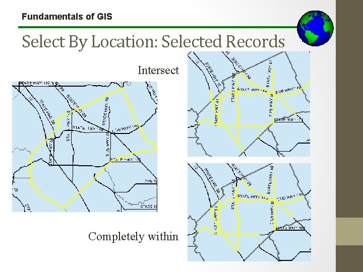 Fundamentals of GIS Select By Location: Selected Records Intersect Completely within 