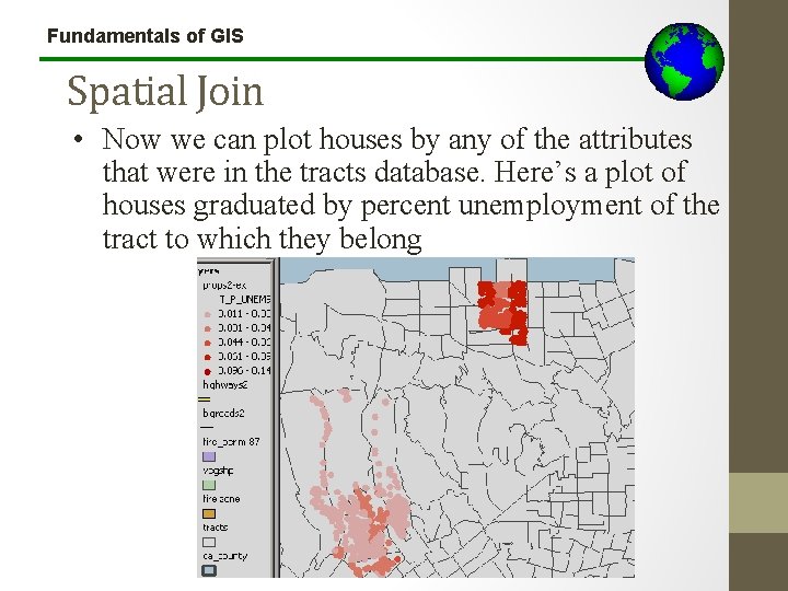 Fundamentals of GIS Spatial Join • Now we can plot houses by any of