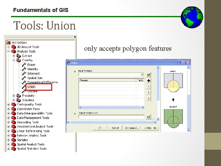 Fundamentals of GIS Tools: Union only accepts polygon features 