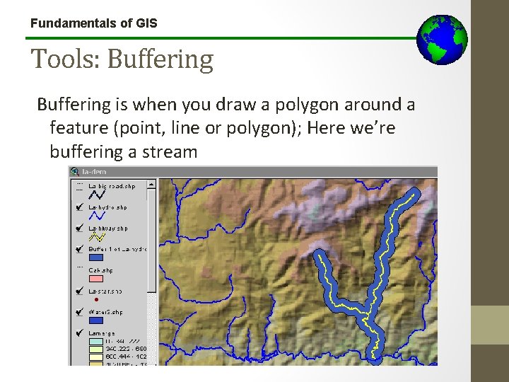 Fundamentals of GIS Tools: Buffering is when you draw a polygon around a feature