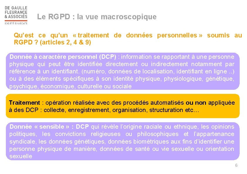 Le RGPD : la vue macroscopique Qu’est ce qu’un « traitement de données personnelles