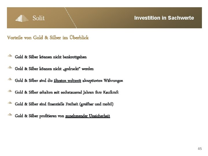 Investition in Sachwerte Vorteile von Gold & Silber im Überblick Gold & Silber können