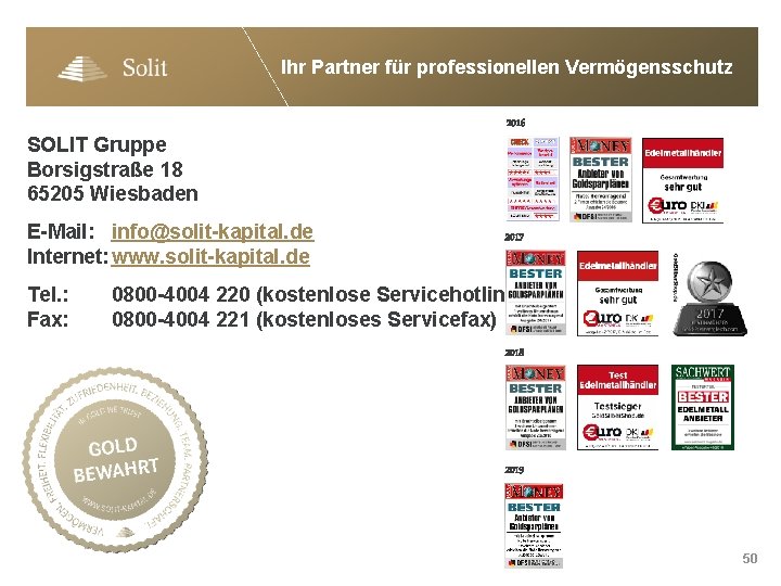 Ihr Partner für professionellen Vermögensschutz SOLIT Gruppe Borsigstraße 18 65205 Wiesbaden E-Mail: info@solit-kapital. de