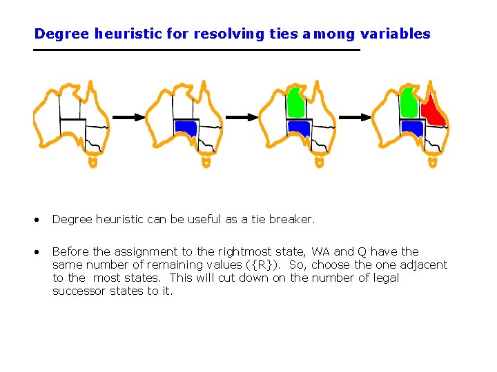 Degree heuristic for resolving ties among variables • Degree heuristic can be useful as Degree heuristic for resolving ties among variables • Degree heuristic can be useful as