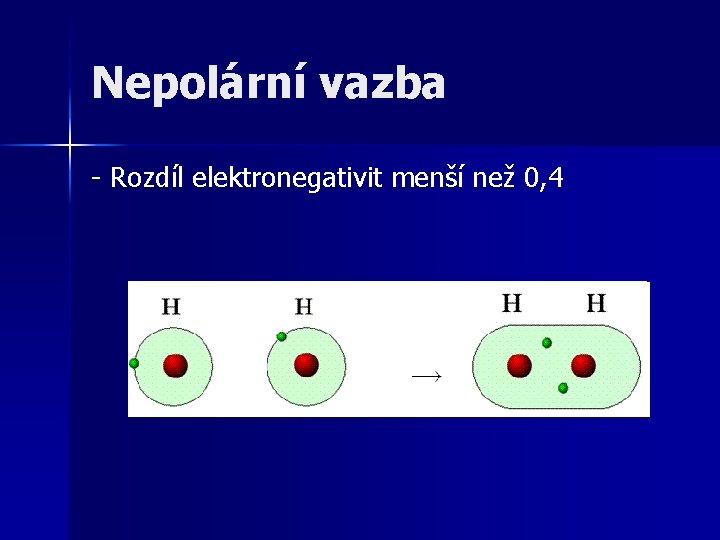 Nepolární vazba - Rozdíl elektronegativit menší než 0, 4 