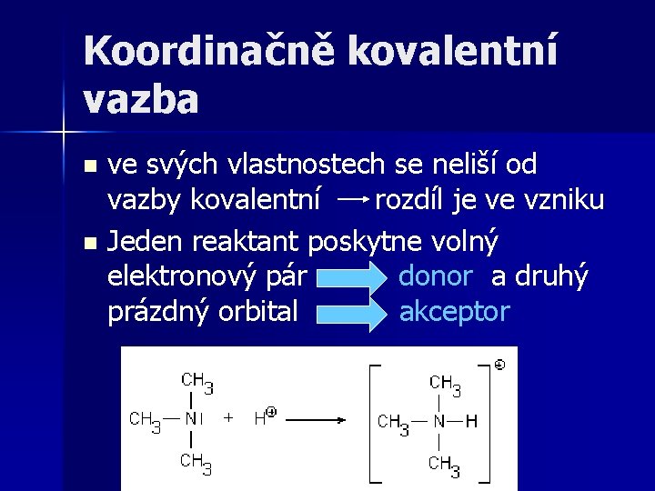 Koordinačně kovalentní vazba ve svých vlastnostech se neliší od vazby kovalentní rozdíl je ve