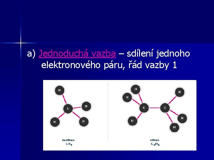 a) Jednoduchá vazba – sdílení jednoho elektronového páru, řád vazby 1 