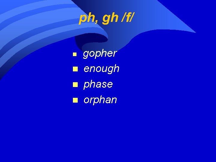 ph, gh /f/ n n gopher enough phase orphan 