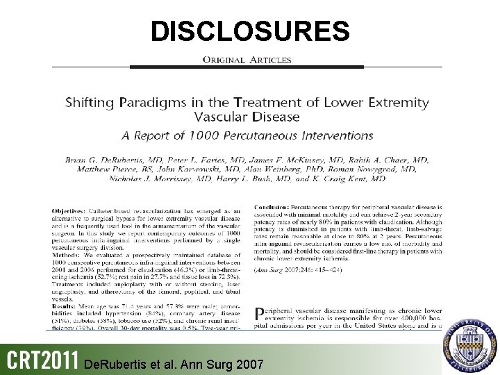 DISCLOSURES De. Rubertis et al. Ann Surg 2007 