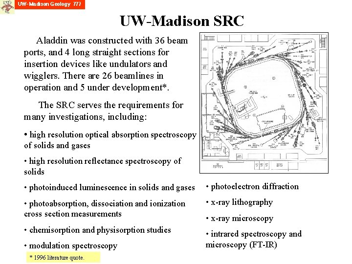 UW-Madison SRC Aladdin was constructed with 36 beam ports, and 4 long straight sections