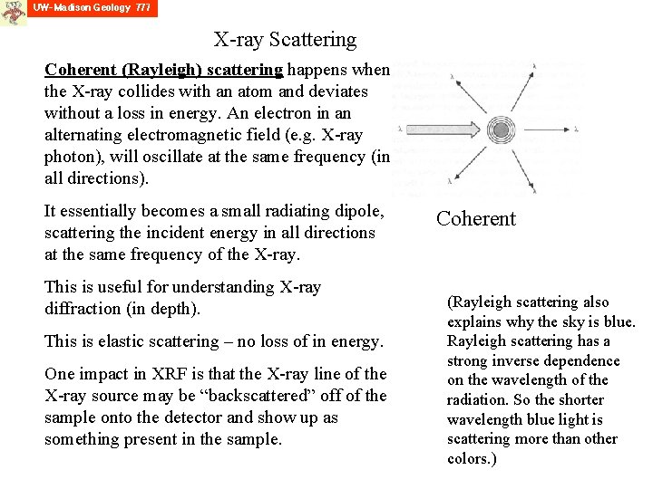 X-ray Scattering Coherent (Rayleigh) scattering happens when the X-ray collides with an atom and