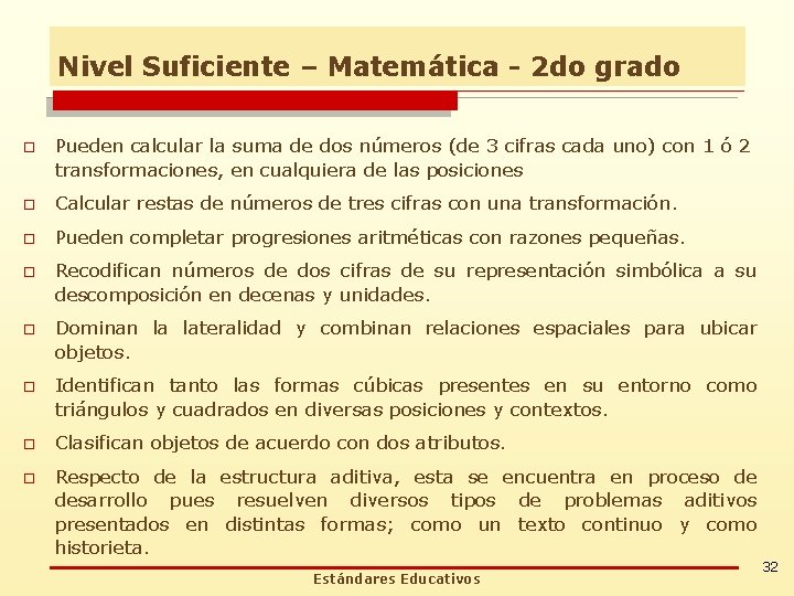 Nivel Suficiente – Matemática - 2 do grado o Pueden calcular la suma de