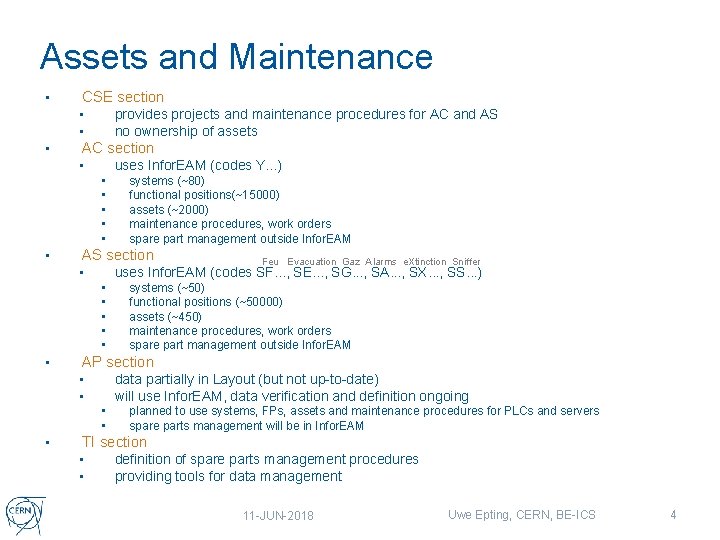 Assets and Maintenance • CSE section provides projects and maintenance procedures for AC and