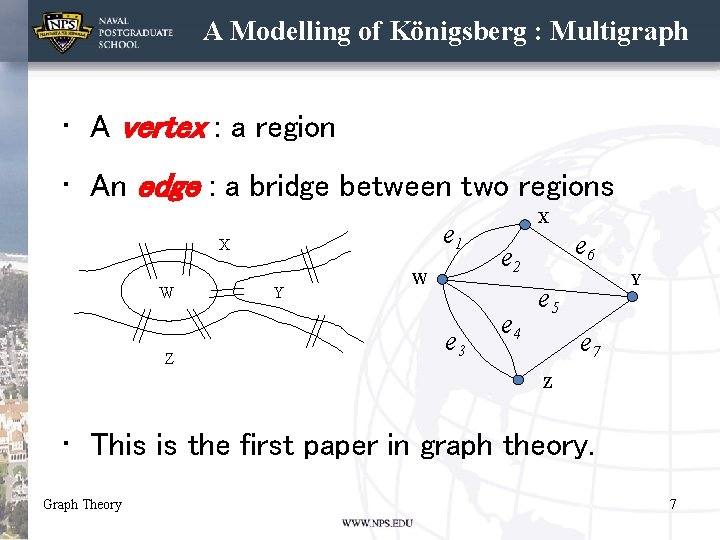 A Modelling of Königsberg : Multigraph • A vertex : a region • An